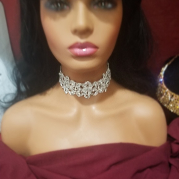 Silver Plated Rhinestone Statement Choker - Picture 7 of 8